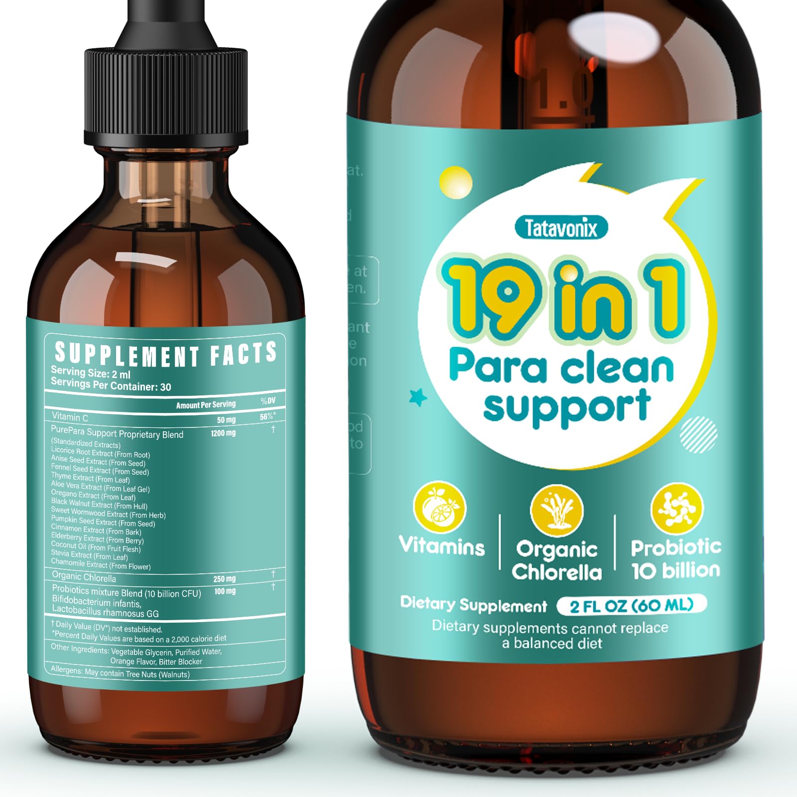 Tatavonix 19 in 1 Herbal Gut Cleanse Drops – Wormwood, Black Walnut, Chlorella 250mg, 10B Probiotics, Clove & Oregano - dailyvitalstore