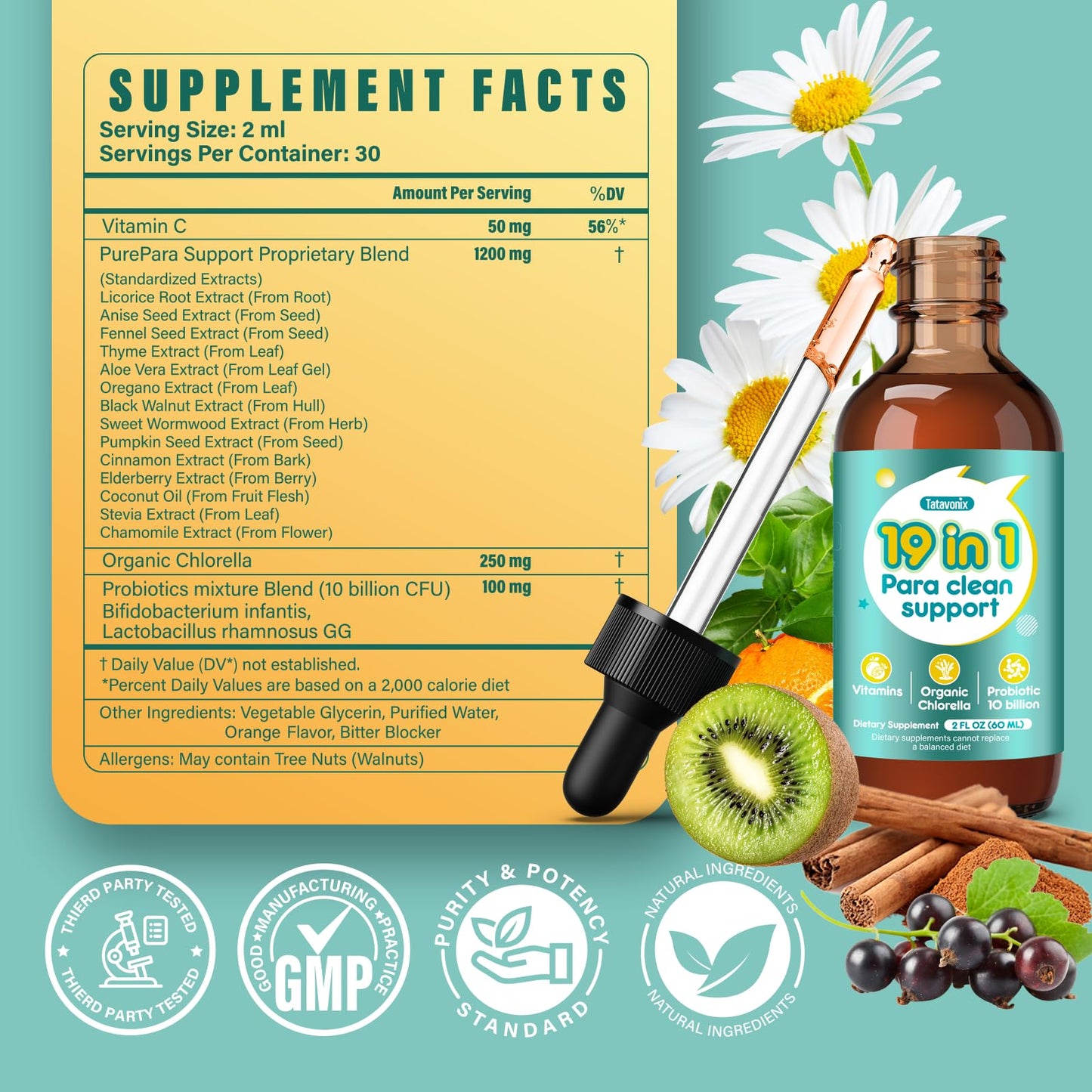 Tatavonix 19 in 1 Herbal Gut Cleanse Drops – Wormwood, Black Walnut, Chlorella 250mg, 10B Probiotics, Clove & Oregano - dailyvitalstore