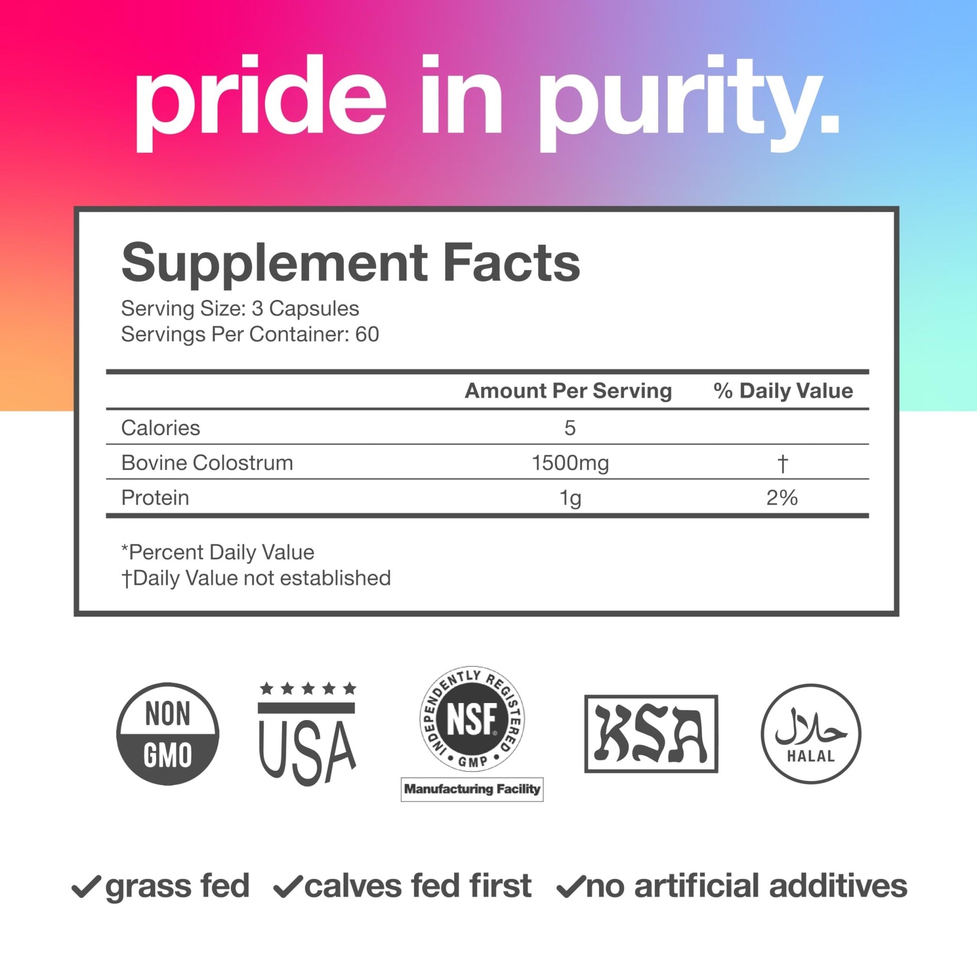 TBR Labs Pure Bovine Colostrum 180 Capsules - Antibiotic and Hormone Free - USA Sourced - All Natural - 100% First Milking - dailyvitalstore