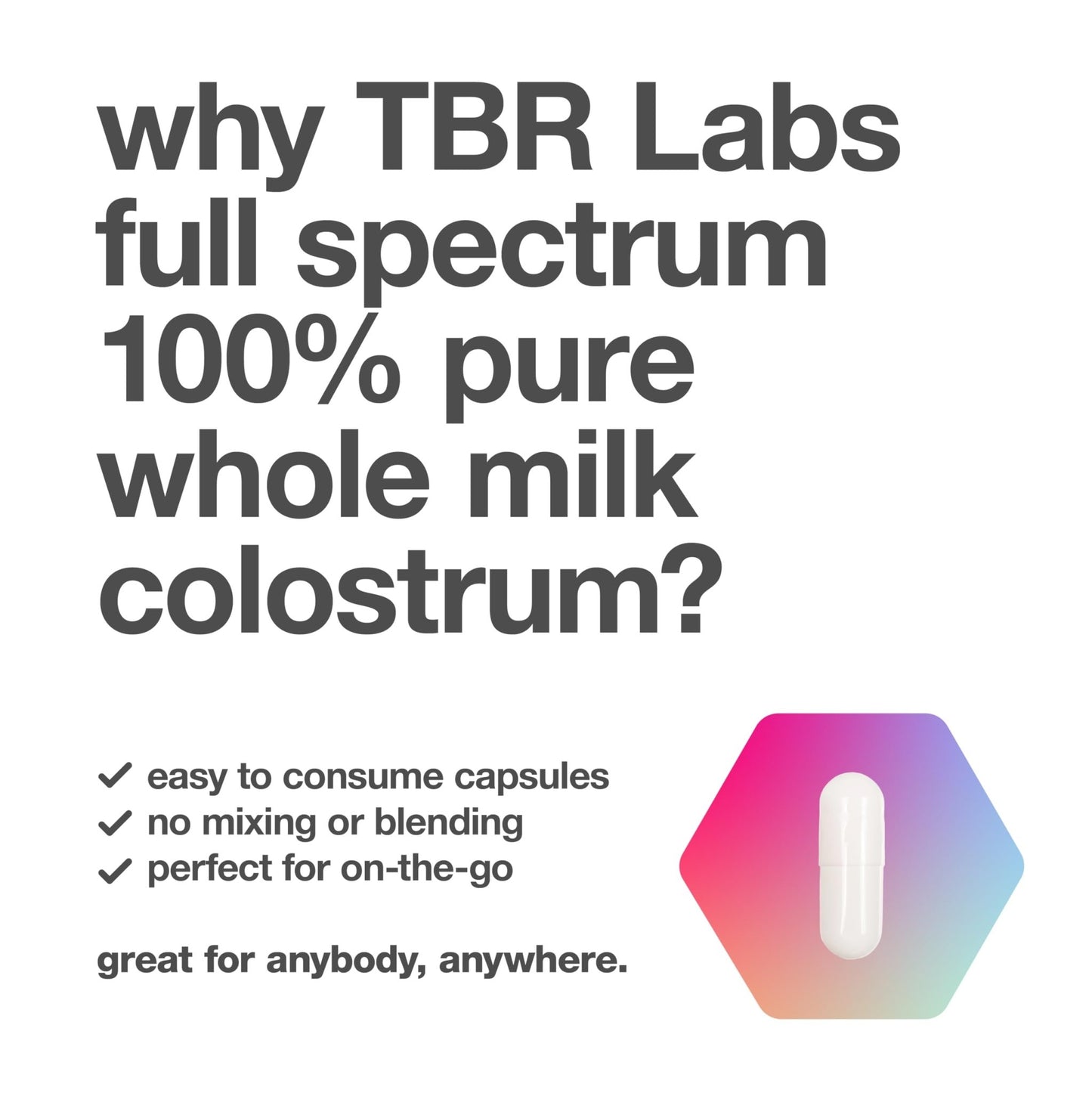 TBR Labs Pure Bovine Colostrum 180 Capsules - Antibiotic and Hormone Free - USA Sourced - All Natural - 100% First Milking - dailyvitalstore