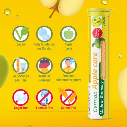 T&D German Apple Cure - 40 Vegan Drink Effervescent Tablets - Apple Flavor - Made in Germany - dailyvitalstore