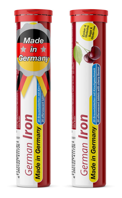 T&D German Iron 14 mg - 40 Vegan Drink Effervescent Tablets - Cherry Flavor - Made in Germany - dailyvitalstore