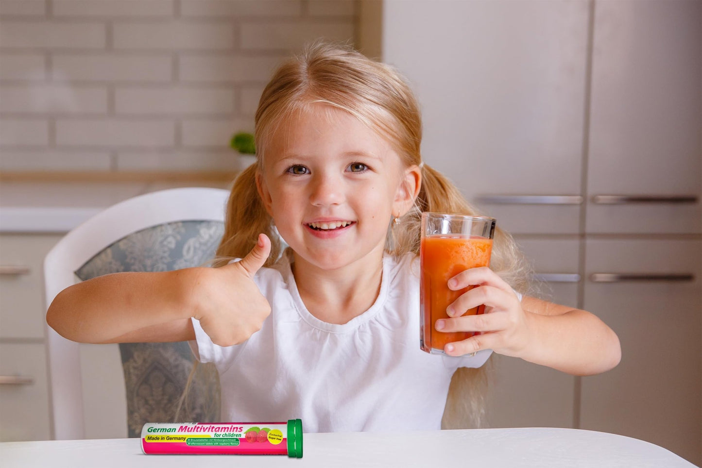 T&D German Multivitamin for Children 60 Drink Effervescent Tablets - Sweet Raspberry Flavour, Sugar Free, Vegan - Vitamin C, E, B1, B2, B6, B12, Folic Acid, Niacin Pharma – Made in Germany - dailyvitalstore