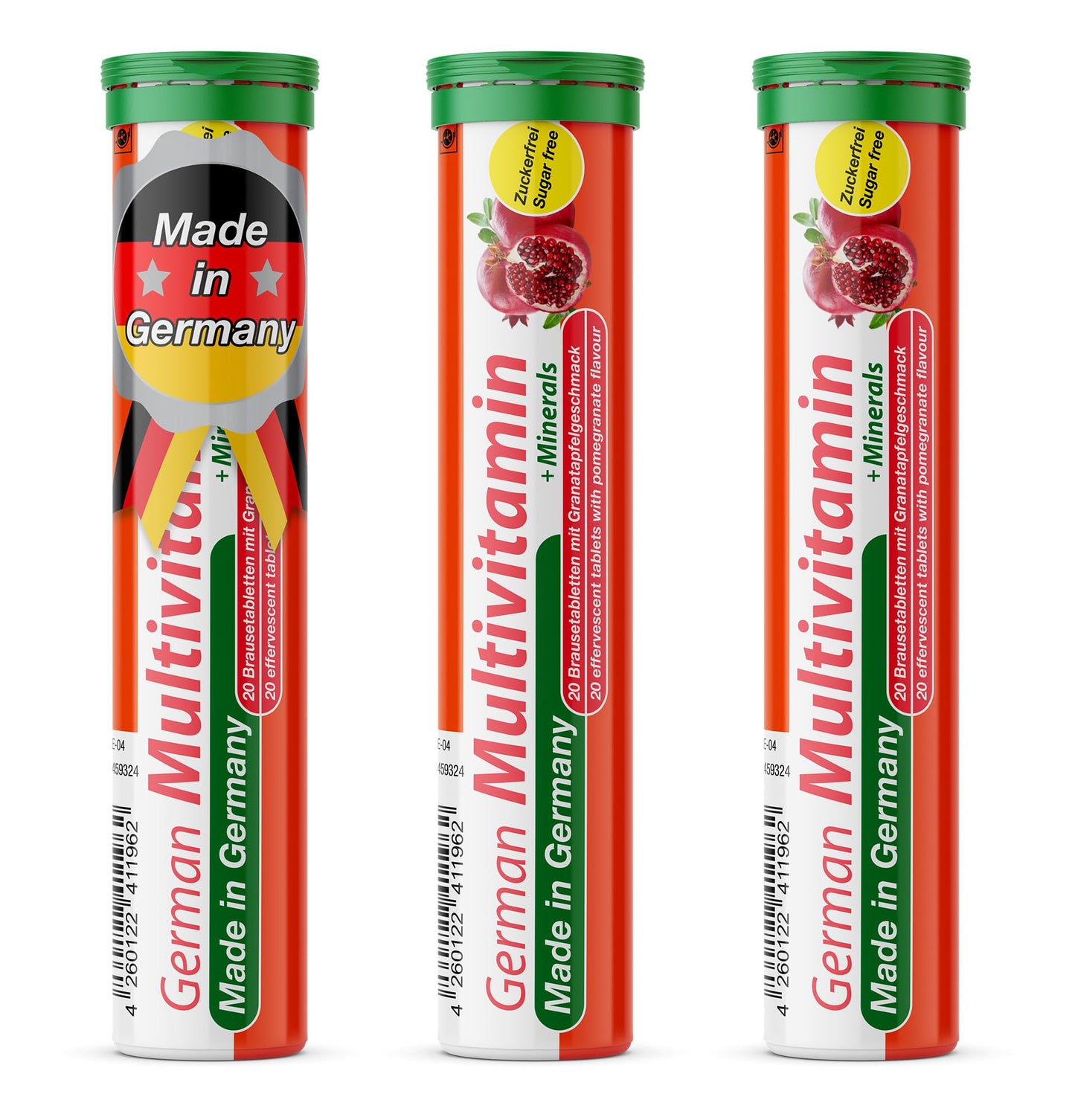 T&D German Multivitamin + Mineralien Drink Effervescent Tablets 60 Servings Pomegranate Flavour – 10 Vitamins + 2 Minerals – Made in Germany - dailyvitalstore