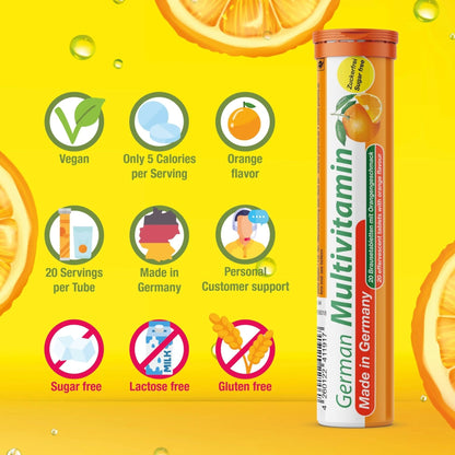 T&D German Multvitamin 10 Vitamins - 40 Vegan Drink Effervescent Tablets - Orange Flavor - dailyvitalstore