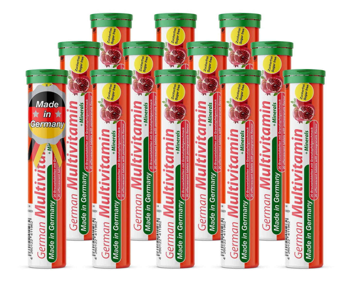 T&D German Multvitamin + Minerals 10 Vitamins 2 Minerals - 240 Vegan Drink Effervescent Tablets - Pomegranate Flavor - Made in Germany - dailyvitalstore