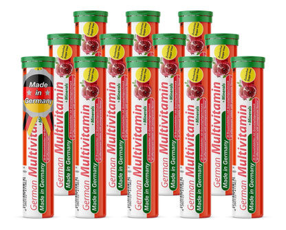 T&D German Multvitamin + Minerals 10 Vitamins 2 Minerals - 240 Vegan Drink Effervescent Tablets - Pomegranate Flavor - Made in Germany - dailyvitalstore