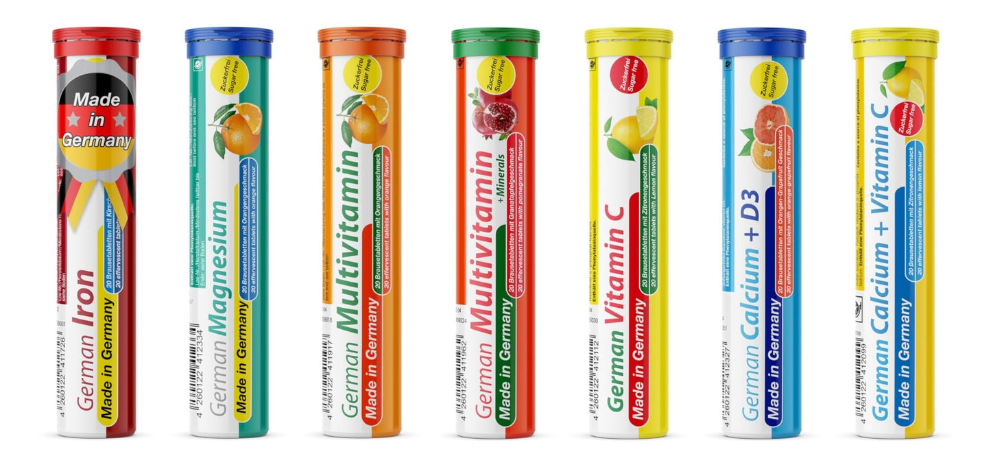 T&D German Vitamin, Minerals - 140 Vegan/Vegetarian Drink Effervescent Tablets - Mixed Fruit Flavor Box - Made in Germany - dailyvitalstore
