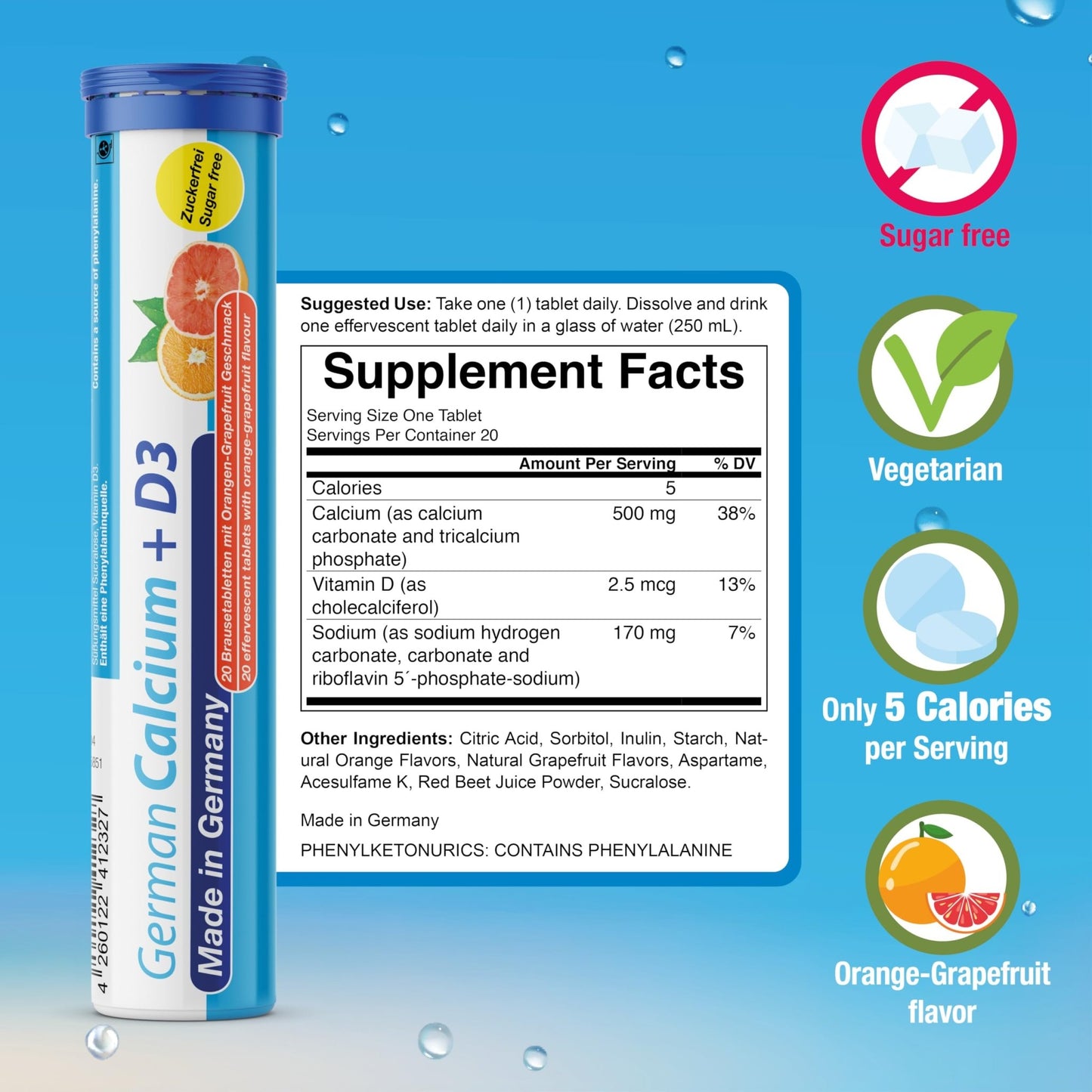 T&D German Vitamin, Minerals - 140 Vegan/Vegetarian Drink Effervescent Tablets - Mixed Fruit Flavor Box - Made in Germany - dailyvitalstore