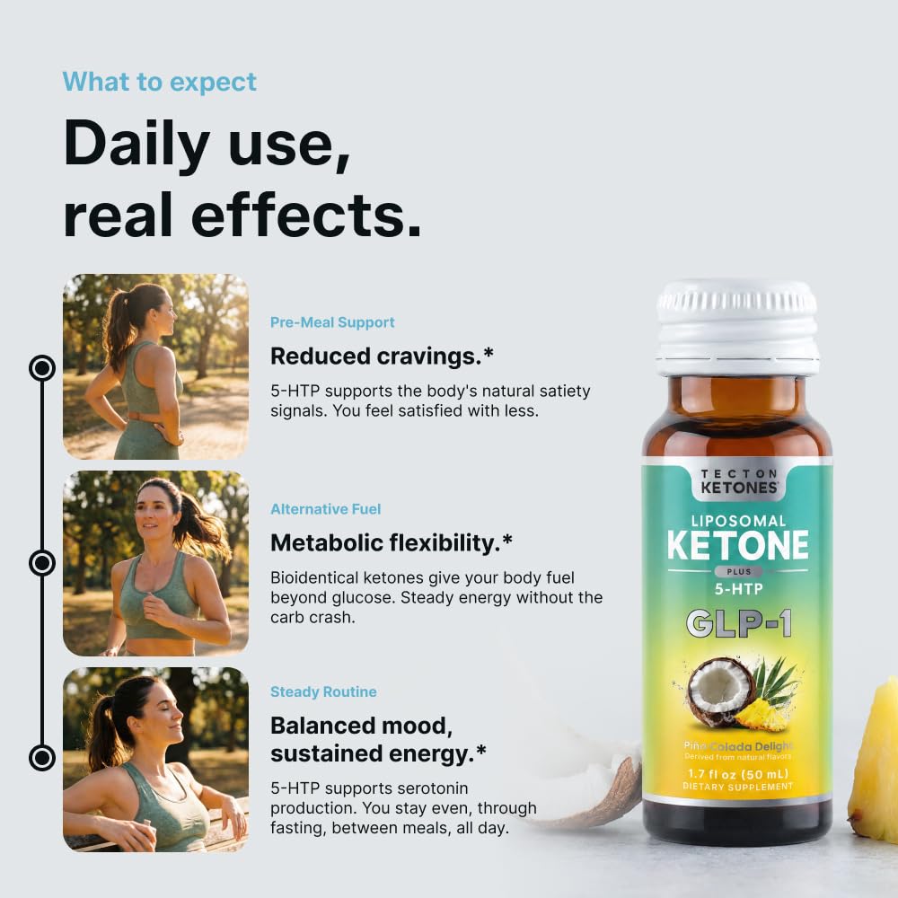Tecton Ketones Prebiotic for Weight & Appetite Support Pre-Meal – Liposomal Supplement for Men & Women, 5-HTP & Prebiotic Fiber | 10g Exogenous Ketone - dailyvitalstore