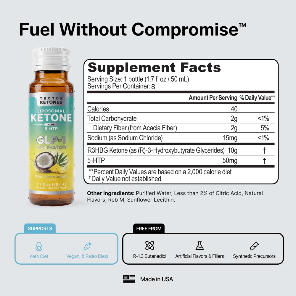Tecton Ketones Prebiotic for Weight & Appetite Support Pre-Meal – Liposomal Supplement for Men & Women, 5-HTP & Prebiotic Fiber | 10g Exogenous Ketone - dailyvitalstore