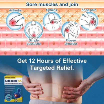 Teemofe 4% Lidocaine Pain Relief Patches – Maximum OTC Strength, Fast-Acting Targeted Relief, 30 Count, for Everyday Muscle & Joint Discomfort - 260130-2 - dailyvitalstore