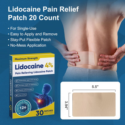 Teemofe 4% Lidocaine Pain Relief Patches – Maximum OTC Strength, Fast-Acting Targeted Relief, 30 Count, for Everyday Muscle & Joint Discomfort - 260130-2 - dailyvitalstore