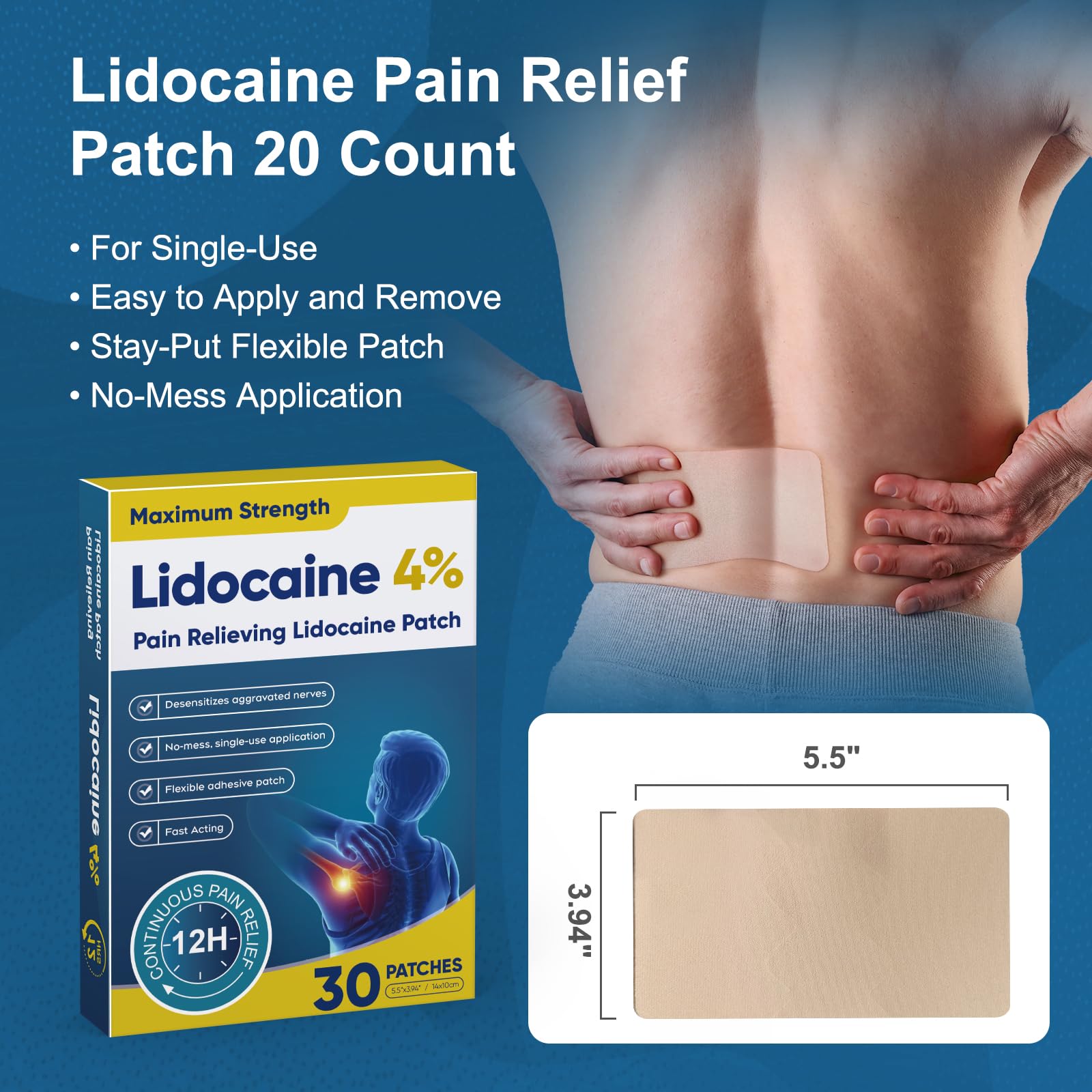 Teemofe 4% Lidocaine Pain Relief Patches – Maximum OTC Strength, Fast-Acting Targeted Relief, 30 Count, for Muscle & Joint Discomfort - 589 - dailyvitalstore
