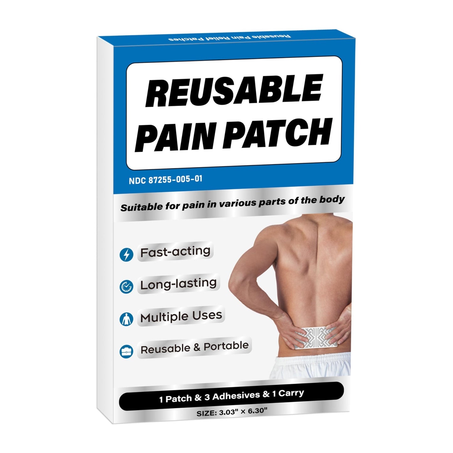 Teemofe Reusable Pain Patch, for Sore Muscle Relief - Pain Relief Patches for Back, Foot, Knee, Neck & More, Easy Adhesive Application, Fast Acting - Includes 1 Patch, 3 Adhesives&1 Carry Case-0327-1 - dailyvitalstore