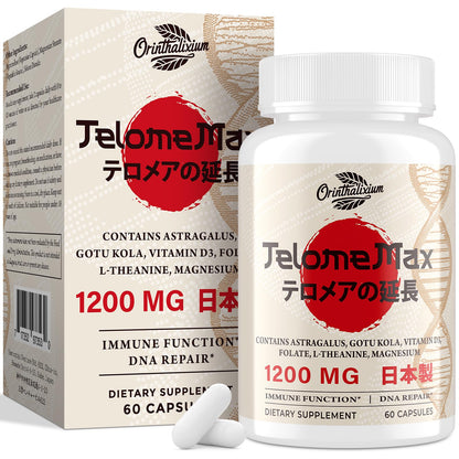 Telomere Lengthening Supplements – Organic Astragalus, Gotu Kola, Vitamin D3, Folate, L-Theanine – Anti-Aging, DNA Repair, Immune & Cellular – 60 Vegan Capsules, Made in Japan (1 Bottle) - dailyvitalstore