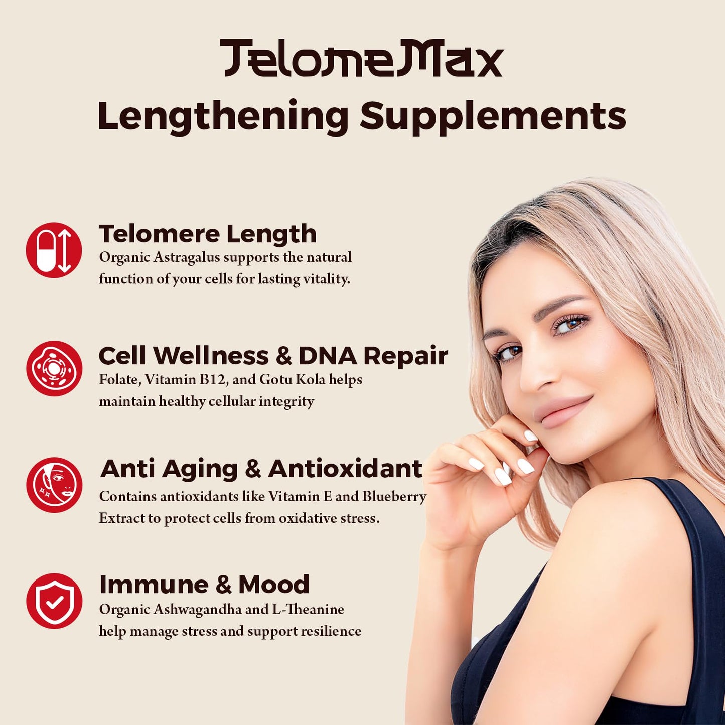 Telomere Lengthening Supplements – Organic Astragalus, Gotu Kola, Vitamin D3, Folate, L-Theanine – Anti-Aging, DNA Repair, Immune & Cellular – 60 Vegan Capsules, Made in Japan (1 Bottle) - dailyvitalstore