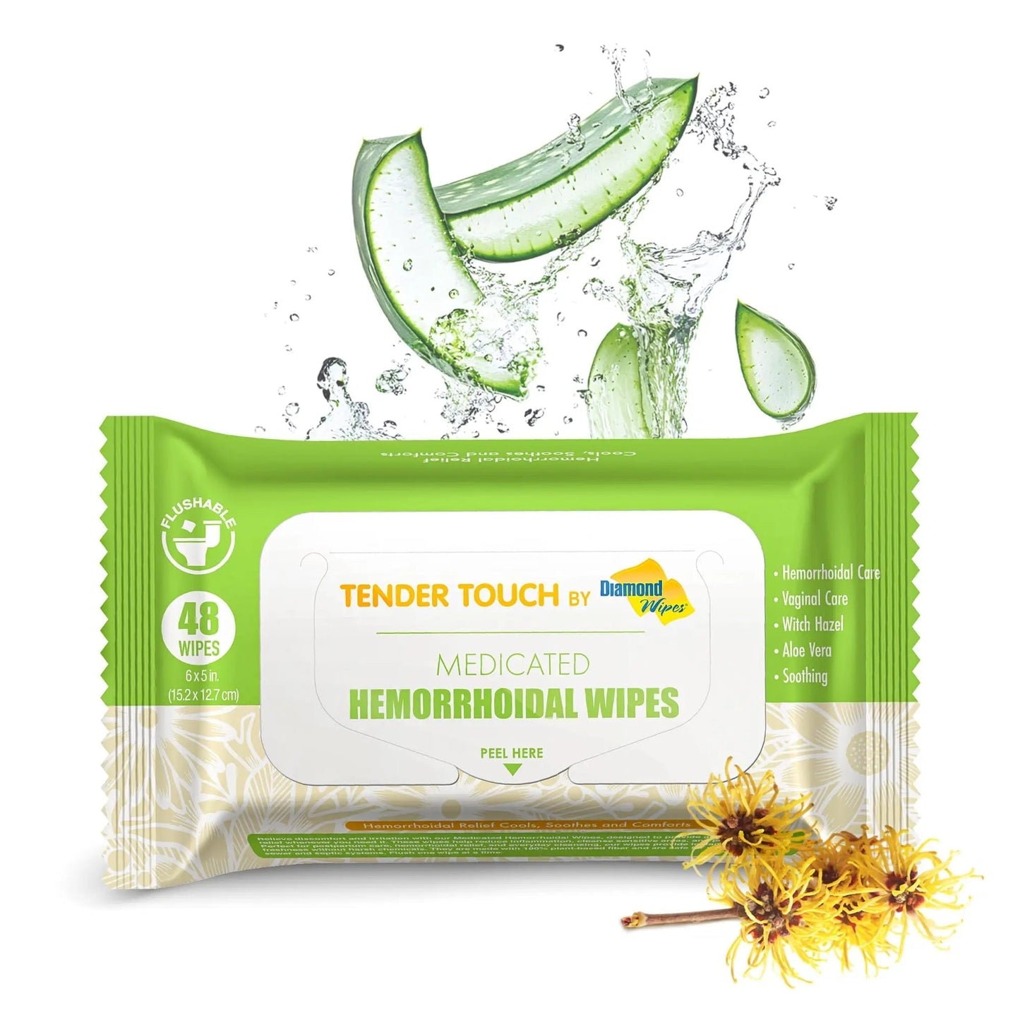 Tender Touch Hemorrhoid Wipes with Witch Hazel and Aloe, Flushable Medicated Wipes for Hemorrhoid and Vaginal Relief - Postpartum-Safe, Fragrance-free, Travel Size, 1 Pack, 48-ct. - dailyvitalstore