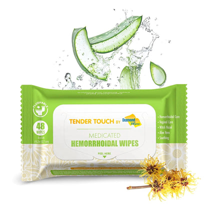 Tender Touch Hemorrhoid Wipes with Witch Hazel and Aloe, Flushable Medicated Wipes for Hemorrhoid and Vaginal Relief - Postpartum-Safe, Fragrance-free, Travel Size, 1 Pack, 48-ct. - dailyvitalstore