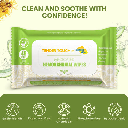 Tender Touch Hemorrhoid Wipes with Witch Hazel and Aloe, Flushable Medicated Wipes for Hemorrhoid and Vaginal Relief - Postpartum-Safe, Fragrance-free, Travel Size, 1 Pack, 48-ct. - dailyvitalstore