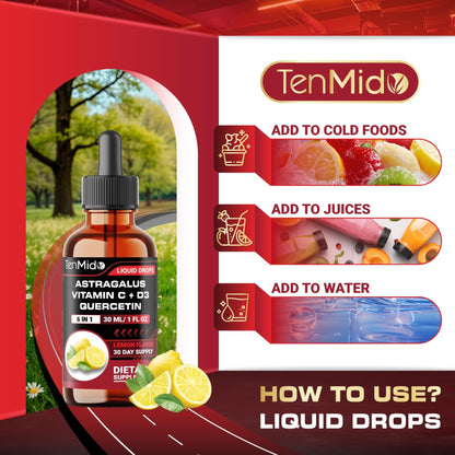 Tenmido 6-in-1 Astragalus Root Tincture - Herbal Extract Supplements with Quercetin, Rhodiola Rosea, Vitamin D3, Vitamin C, and Zinc - Vegan, Non-GMO - 30ml 1 Fl Oz - dailyvitalstore