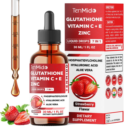 Tenmido Liposomal Glutathione Supplement - 7in1 Liquid Drops with Zinc, Vitamin C, Vitamin E, Phosphatidylcholine, Hyaluronic Acid, and Aloe Vera - Vegan, Non-GMO - 30ml 1 Fl Oz - dailyvitalstore