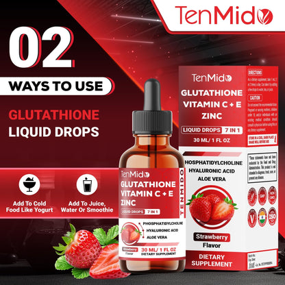 Tenmido Liposomal Glutathione Supplement - 7in1 Liquid Drops with Zinc, Vitamin C, Vitamin E, Phosphatidylcholine, Hyaluronic Acid, and Aloe Vera - Vegan, Non-GMO - 30ml 1 Fl Oz - dailyvitalstore