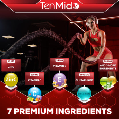 Tenmido Liposomal Glutathione Supplement - 7in1 Liquid Drops with Zinc, Vitamin C, Vitamin E, Phosphatidylcholine, Hyaluronic Acid, and Aloe Vera - Vegan, Non-GMO - 30ml 1 Fl Oz - dailyvitalstore