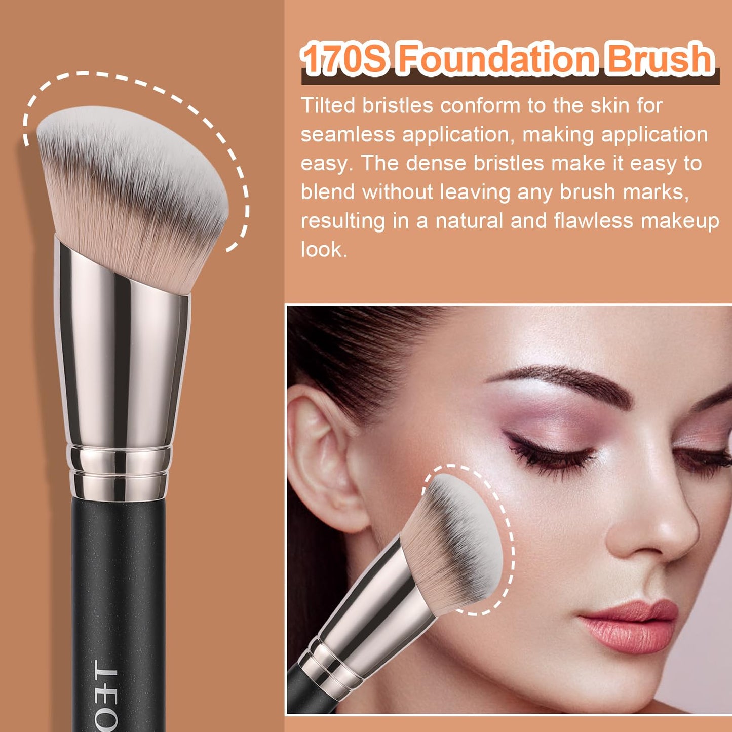 TEOYALL Foundation Contour Conceal Brush Set, 3PCS Angled Synthetic Kabuki Brush for Blending Setting Buffing with Liquid, Cream and Powder Cosmetic (170S/270S/370S) - dailyvitalstore