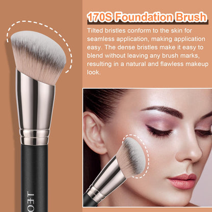TEOYALL Foundation Contour Conceal Brush Set, 3PCS Angled Synthetic Kabuki Brush for Blending Setting Buffing with Liquid, Cream and Powder Cosmetic (170S/270S/370S) - dailyvitalstore