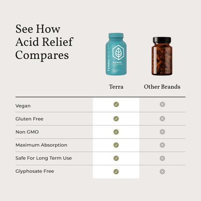 Terra Health Essentials Acid Relief - Plant Based Digestive Support Supplement for Comfortable Gut Function - Lemon Balm, Slippery Elm, Aloe Vera, DGL Licorice - 60 Capsules - dailyvitalstore