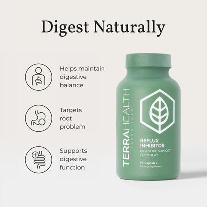 Terra Health Essentials Reflux Inhibitor - Digestive Supplement for Stomach Comfort, Acid Balance & Nutrient Absorption - Betaine HCL with Pepsin - dailyvitalstore