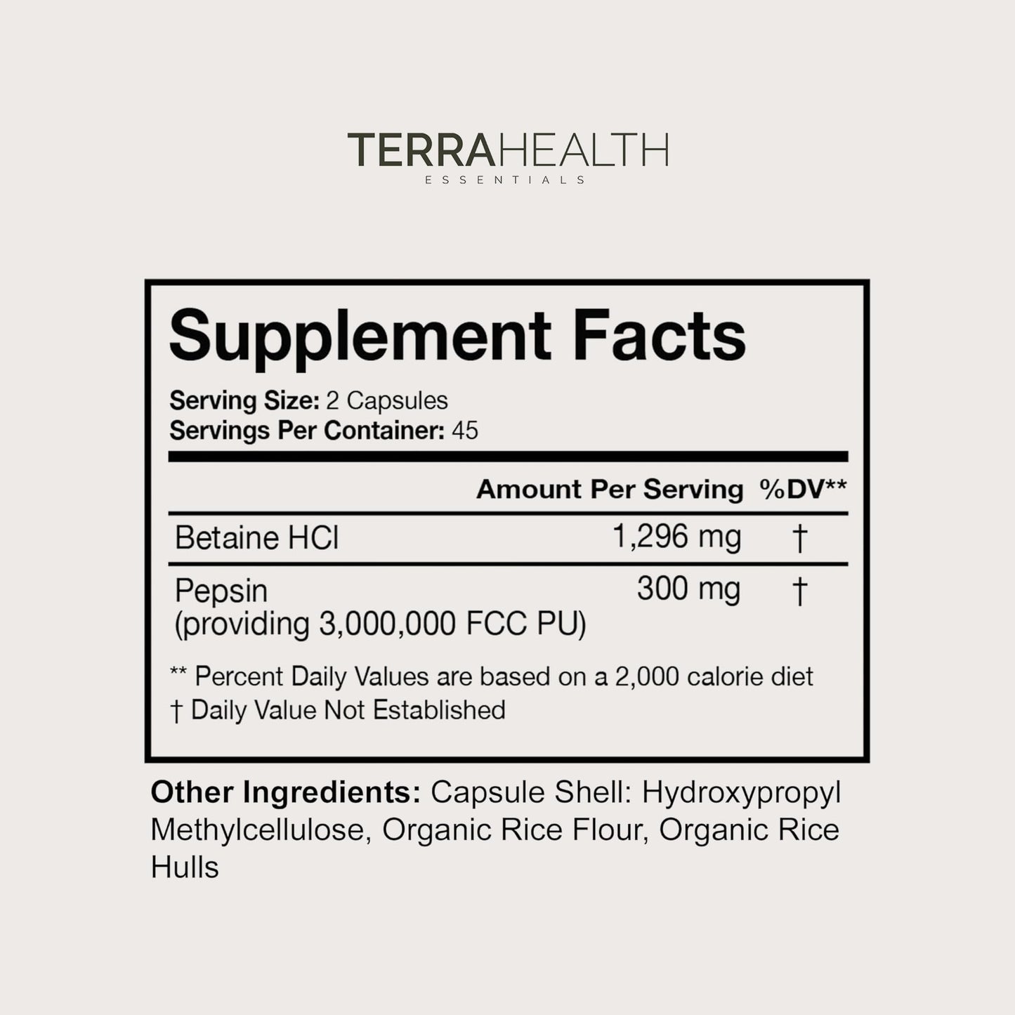 Terra Health Essentials Reflux Inhibitor - Digestive Supplement for Stomach Comfort, Acid Balance & Nutrient Absorption - Betaine HCL with Pepsin - dailyvitalstore