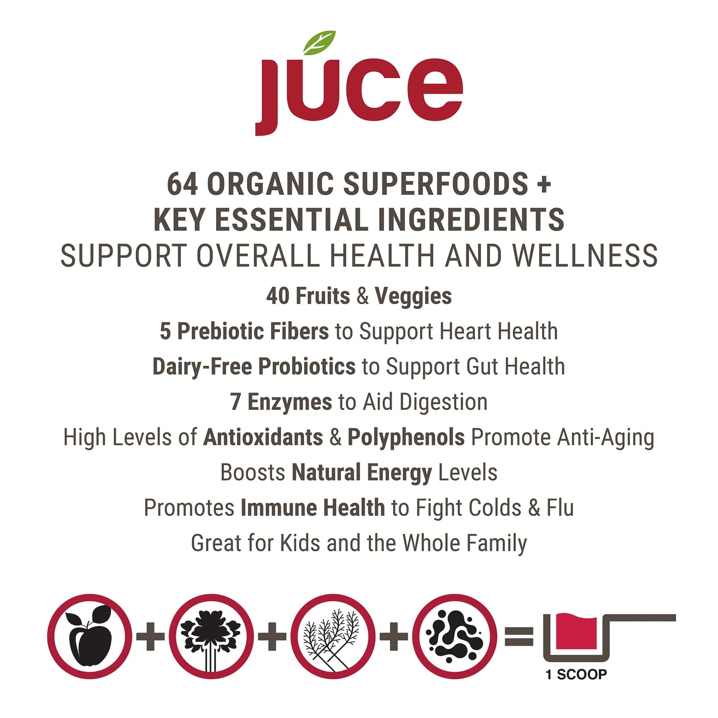 Terra Kai Organics JUCE Reds Organic Superfood Powder - Garden Berry Flavor | Fruit & Veggie Powder for Everyone w/64 Immune Boosting Superfood Plus Probiotics for Gut Health | 20 Servings (230g) - dailyvitalstore
