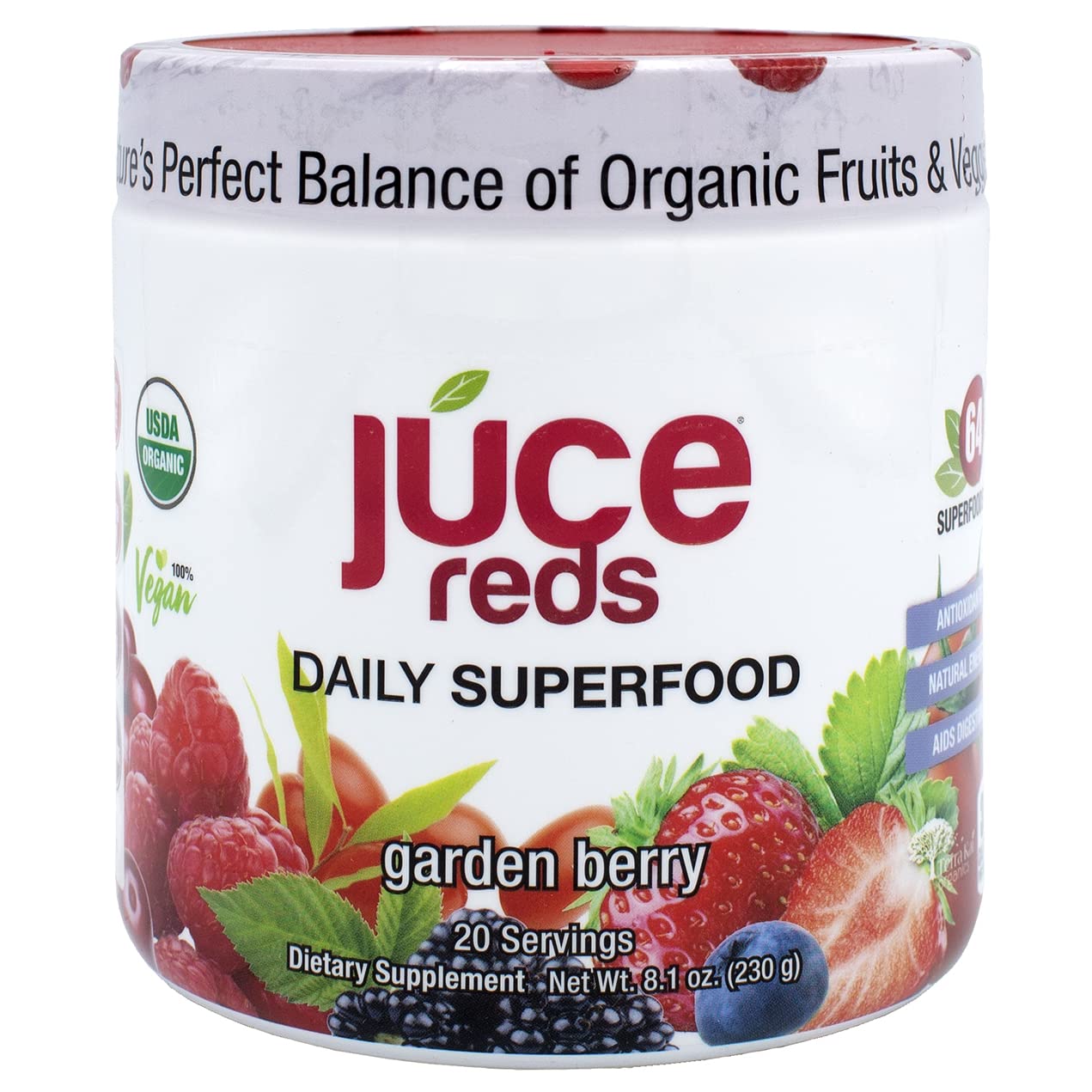 Terra Kai Organics JUCE Reds Organic Superfood Powder - Garden Berry Flavor | Fruit & Veggie Powder for Everyone w/64 Immune Boosting Superfood Plus Probiotics for Gut Health | 20 Servings (230g) - dailyvitalstore