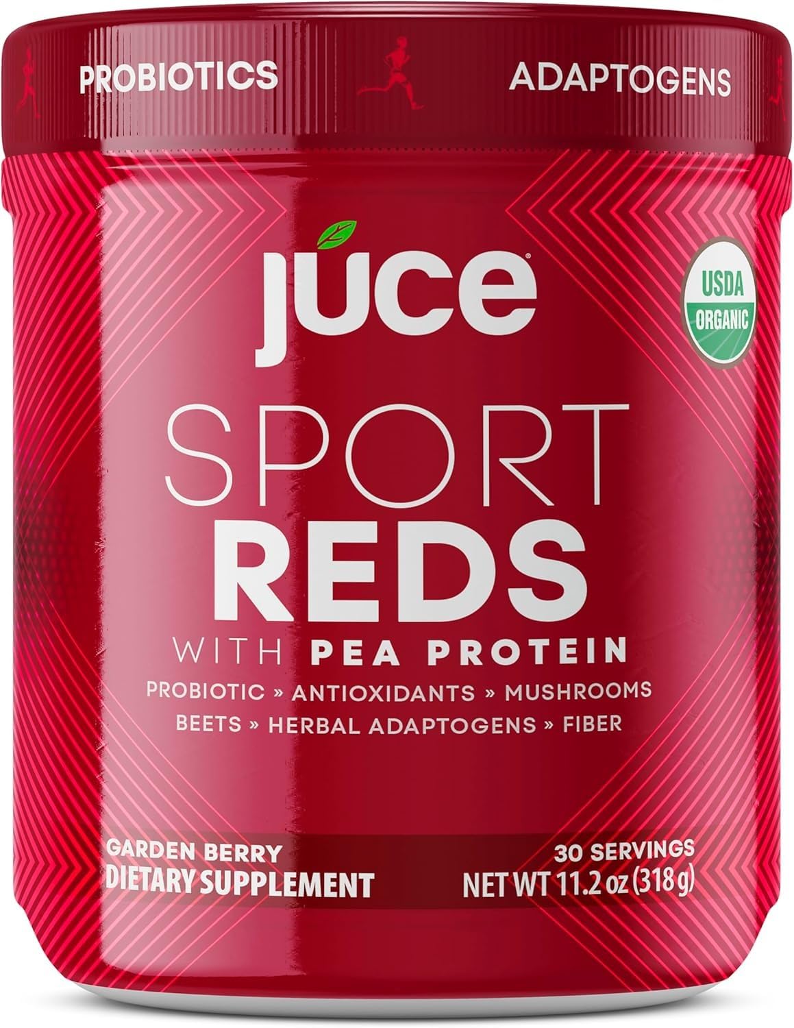 Terra Kai Organics Juce SR7 Sport Reds Organic Fruit & Veggies w/Pea Protein | 43 Superfoods, Antioxidants, Mushrooms, Beets, Herbal Adaptogens, Probiotic, Fiber, Garden Berry Flavor (30 Servings) - dailyvitalstore