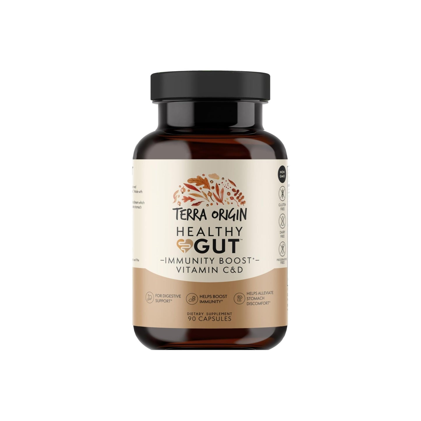 TERRA ORIGIN Healthy Gut Capsules with Immunity Boost | 90 Capsules | Non GMO, Gluten Free, Dairy Free | Digestive Support for Men and Women - dailyvitalstore