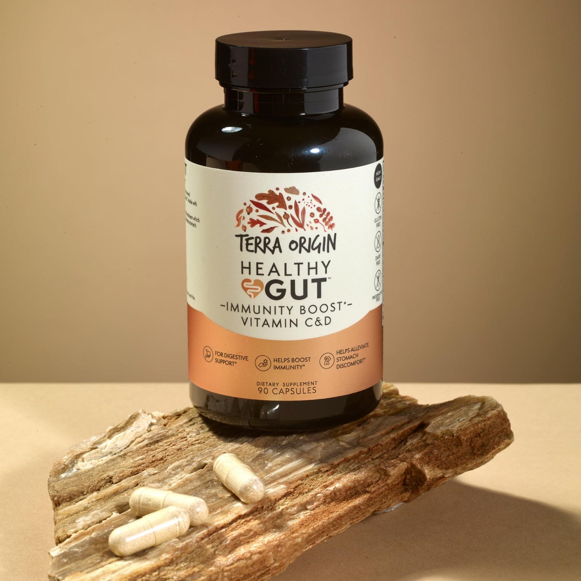 TERRA ORIGIN Healthy Gut Capsules with Immunity Boost | 90 Capsules | Non GMO, Gluten Free, Dairy Free | Digestive Support for Men and Women - dailyvitalstore