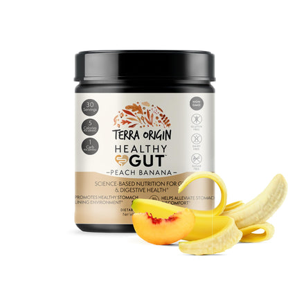 TERRA ORIGIN Healthy Gut Peach Banana | 30-Servings with L-Glutamine, Zinc, Glucosamine, Slippery Elm Bark, Marshmallow Root and More! - dailyvitalstore