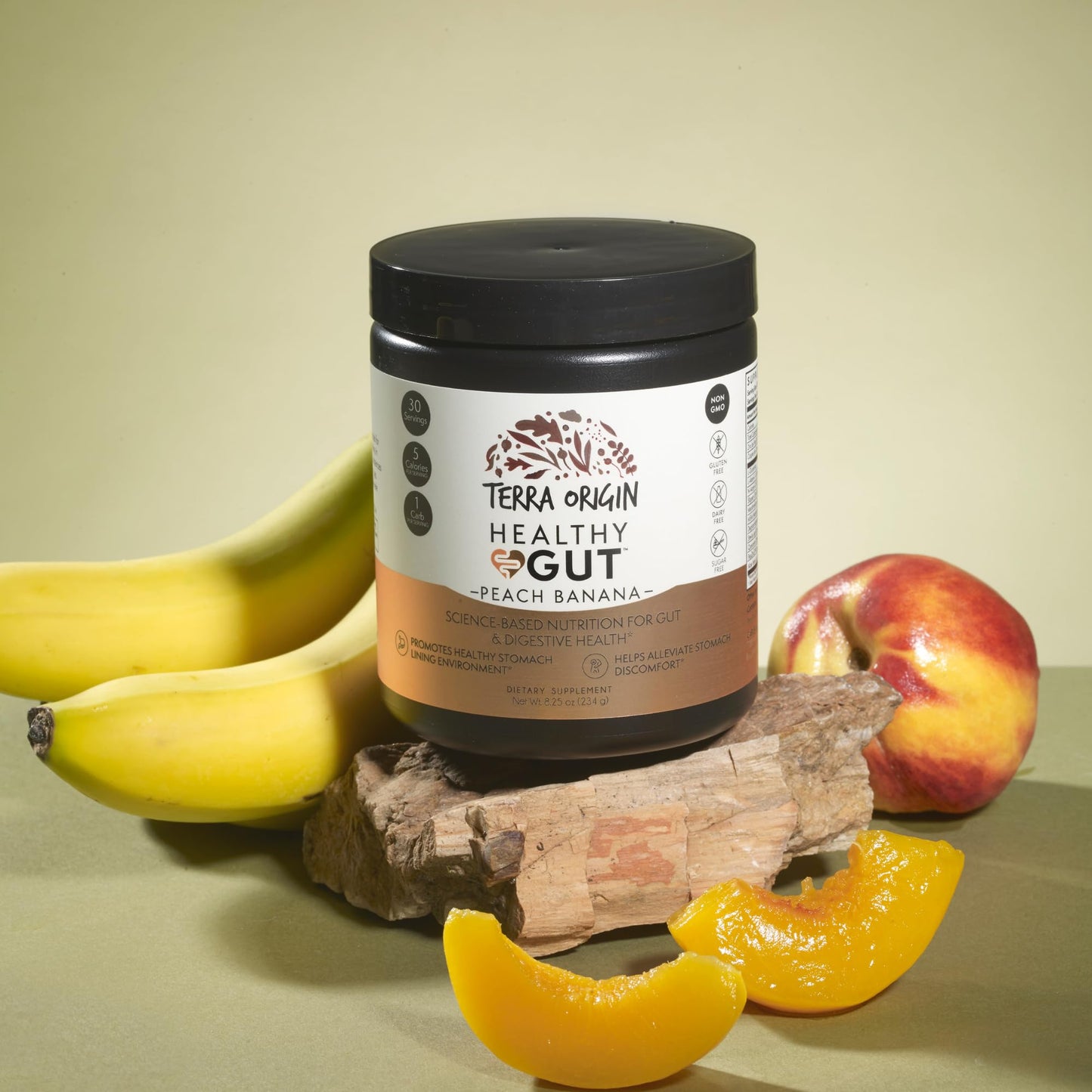 TERRA ORIGIN Healthy Gut Peach Banana | 30-Servings with L-Glutamine, Zinc, Glucosamine, Slippery Elm Bark, Marshmallow Root and More! - dailyvitalstore