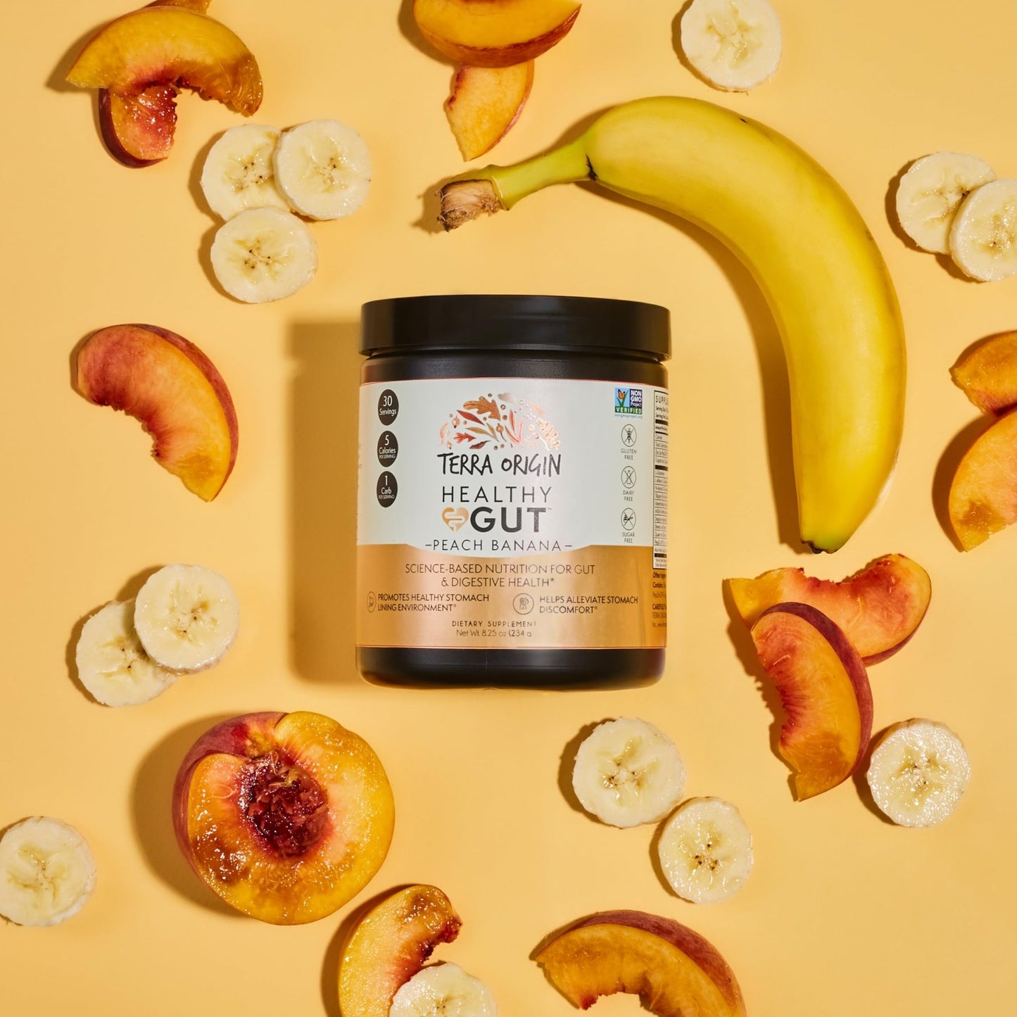 TERRA ORIGIN Healthy Gut Peach Banana | 30-Servings with L-Glutamine, Zinc, Glucosamine, Slippery Elm Bark, Marshmallow Root and More! - dailyvitalstore