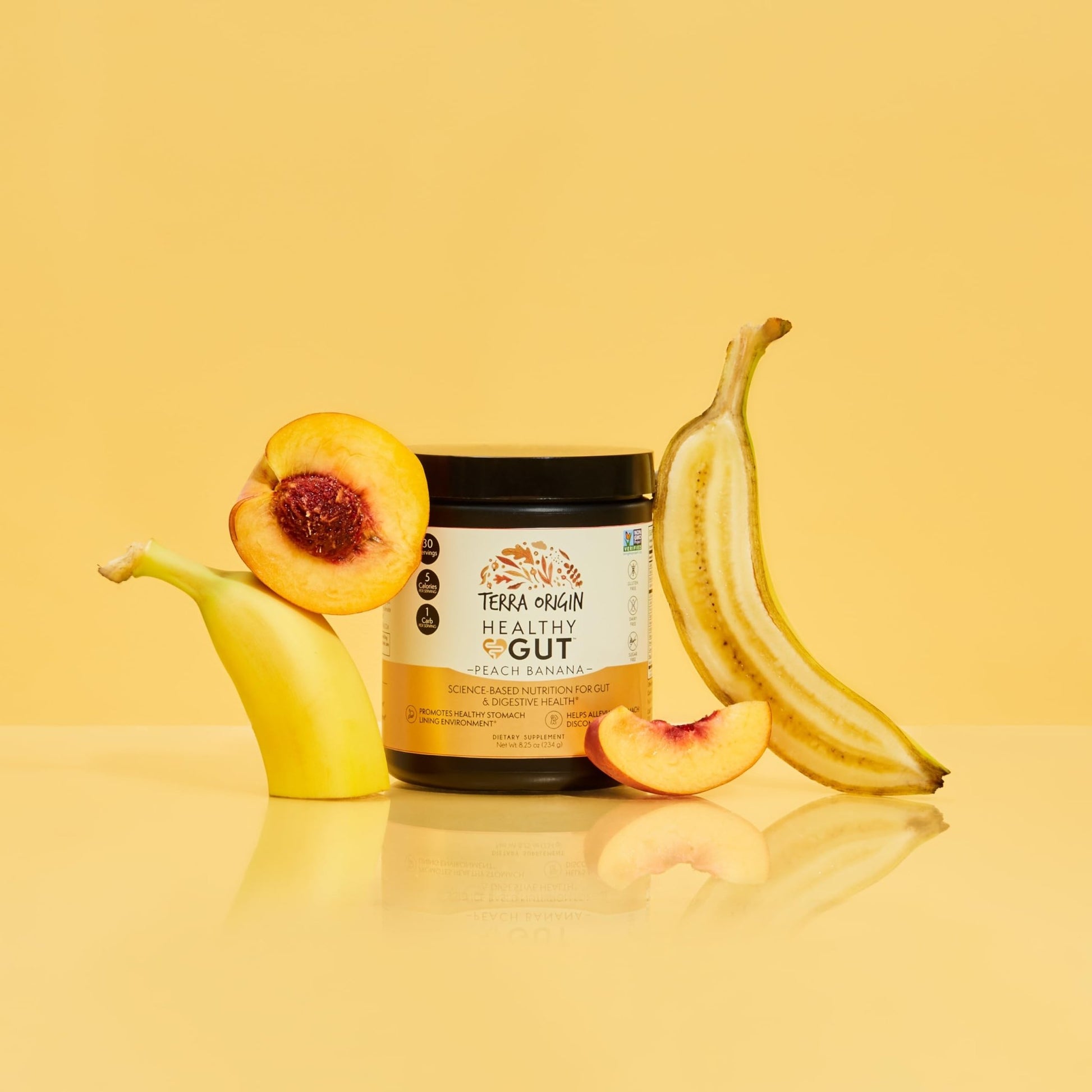 TERRA ORIGIN Healthy Gut Peach Banana | 30-Servings with L-Glutamine, Zinc, Glucosamine, Slippery Elm Bark, Marshmallow Root and More! - dailyvitalstore