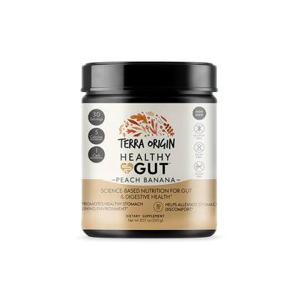 TERRA ORIGIN Healthy Gut Peach Banana | 30-Servings with L-Glutamine, Zinc, Glucosamine, Slippery Elm Bark, Marshmallow Root and More! - dailyvitalstore