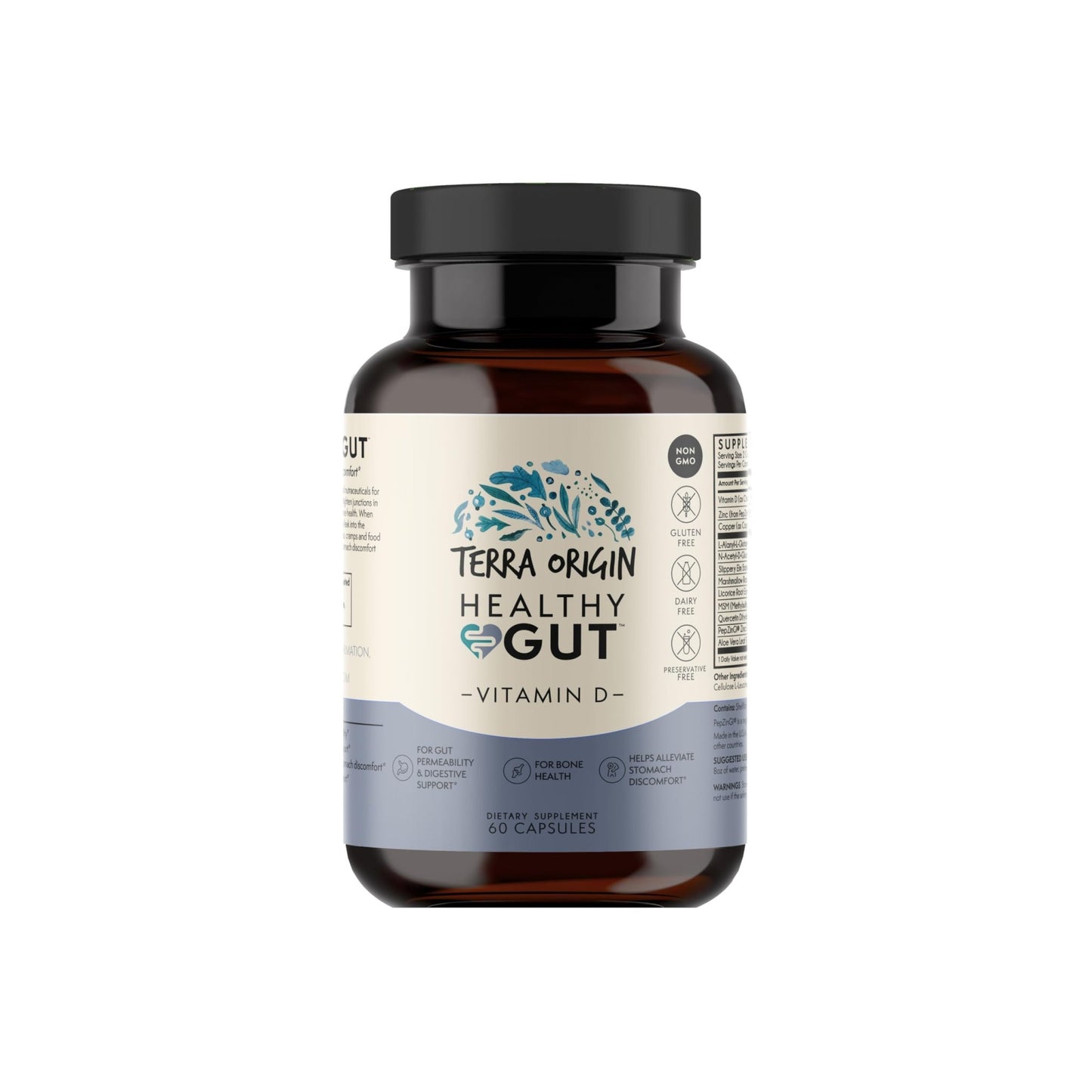 TERRA ORIGIN Healthy Gut with Vitamin D 5000 IU | 60 Capsules | Gut Health Supplements for Men and Women | Supports Digestion and Gas - dailyvitalstore