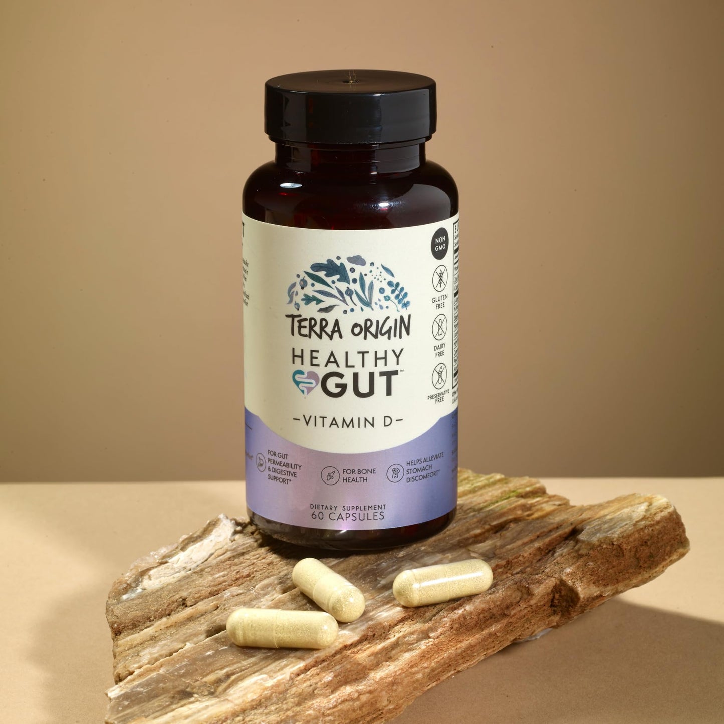 TERRA ORIGIN Healthy Gut with Vitamin D 5000 IU | 60 Capsules | Gut Health Supplements for Men and Women | Supports Digestion and Gas - dailyvitalstore