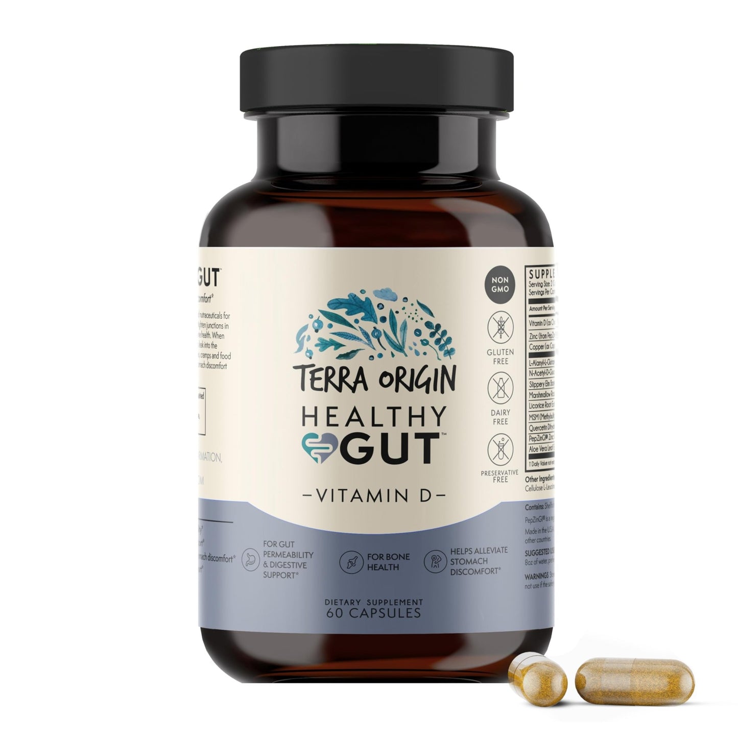 TERRA ORIGIN Healthy Gut with Vitamin D 5000 IU | 60 Capsules | Gut Health Supplements for Men and Women | Supports Digestion and Gas - dailyvitalstore