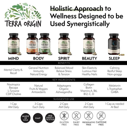 TERRA ORIGIN Healthy Hair, Skin and Nails Supplement | Collagen, Biotin, Horsetail & B-Complex | Supports Hair Strength, Skin Elasticity & Nail Growth | Vitamins for Women and Men | 60 Capsules - dailyvitalstore