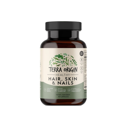 TERRA ORIGIN Healthy Hair, Skin and Nails Supplement | Collagen, Biotin, Horsetail & B-Complex | Supports Hair Strength, Skin Elasticity & Nail Growth | Vitamins for Women and Men | 60 Capsules - dailyvitalstore