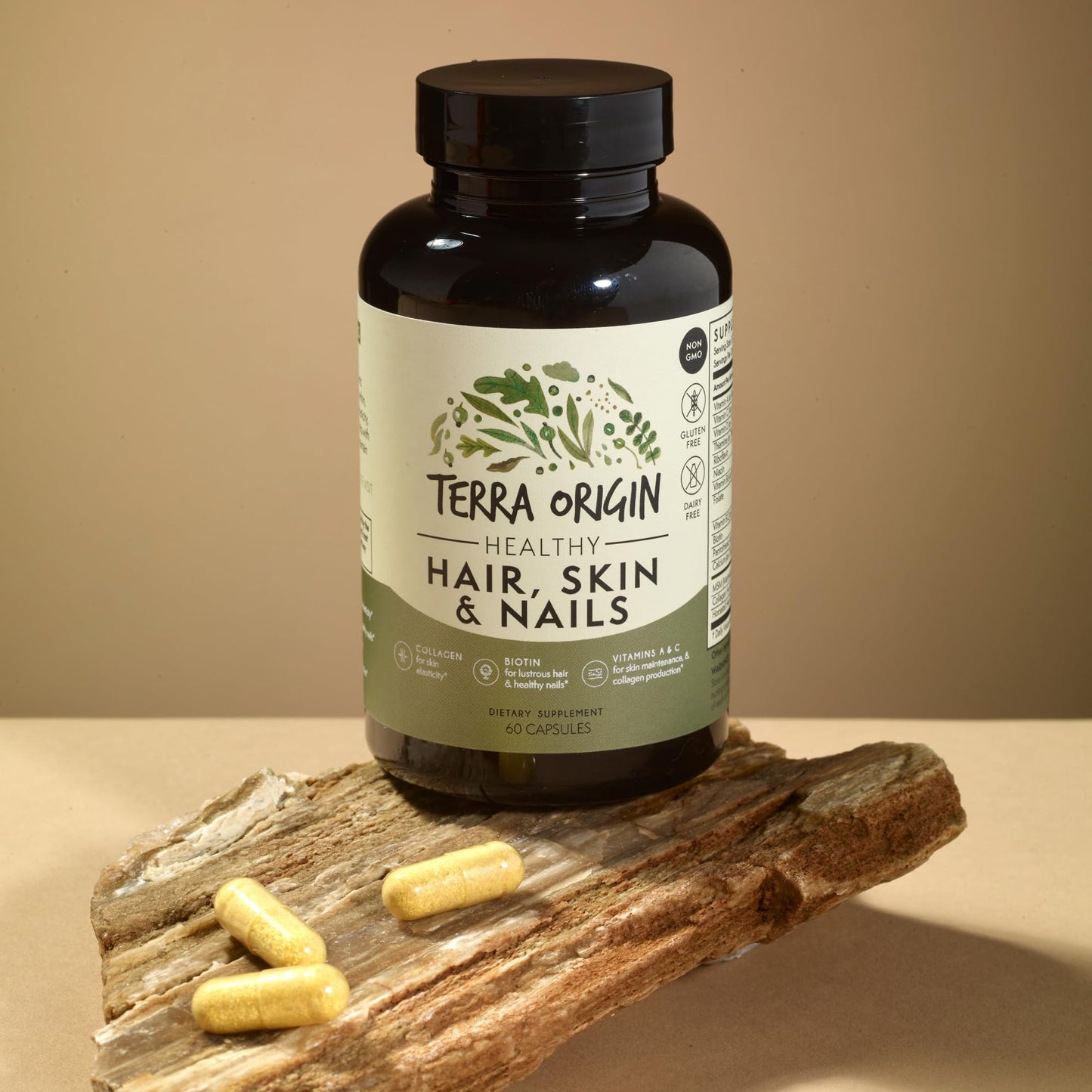 TERRA ORIGIN Healthy Hair, Skin and Nails Supplement | Collagen, Biotin, Horsetail & B-Complex | Supports Hair Strength, Skin Elasticity & Nail Growth | Vitamins for Women and Men | 60 Capsules - dailyvitalstore