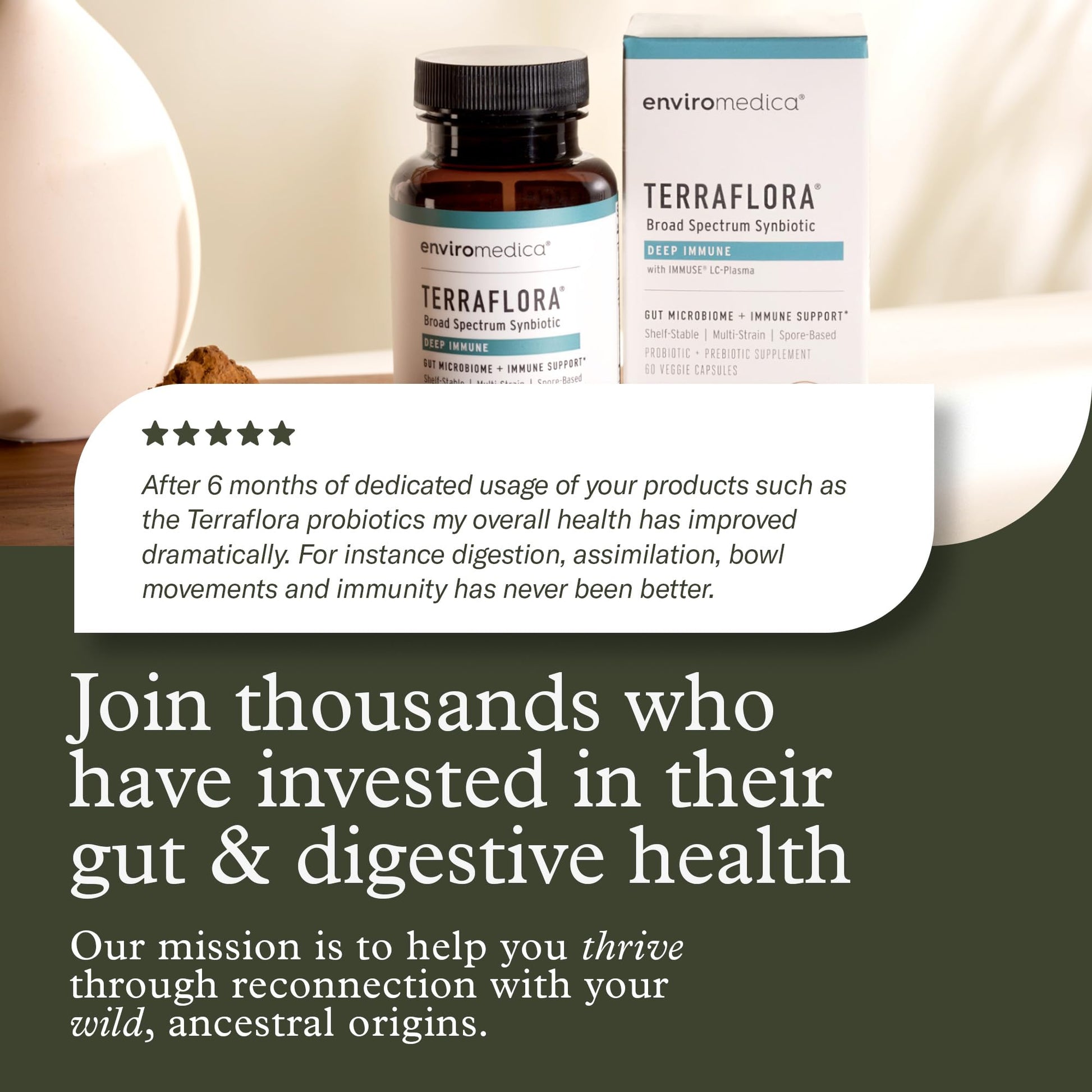 Terraflora Deep Immune Synbiotic- SBO Probiotic and Prebiotic, Immune Support, Gut Health, Soil Based Spore Pre and Probiotics for Women and Men, LC-Plasma, Bacillus Coagulans, Subtilis, 60 Capsules - dailyvitalstore
